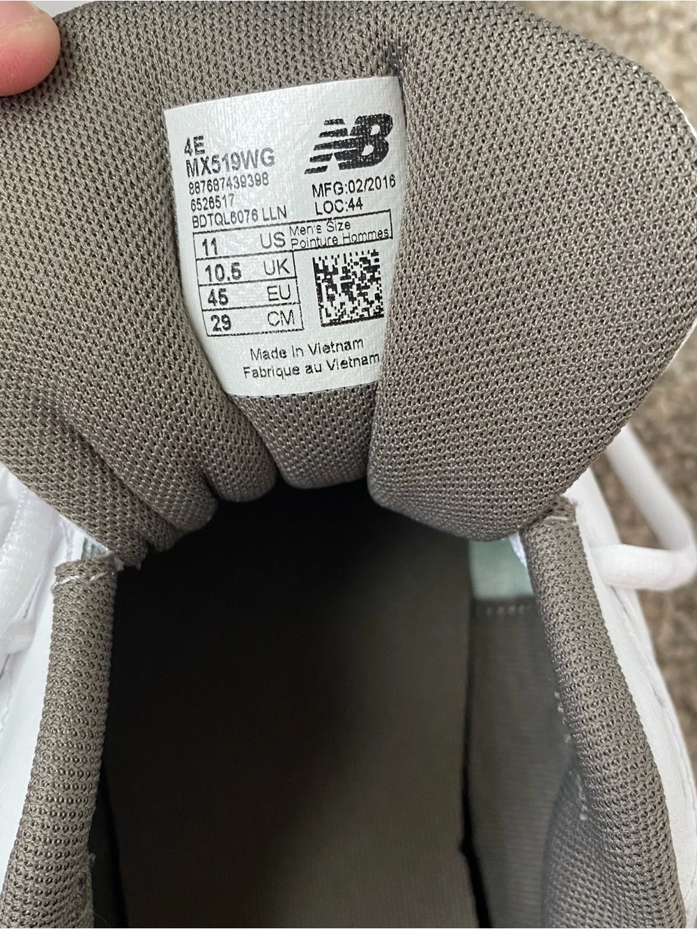 New Balance White Sneakers with Gray Interior